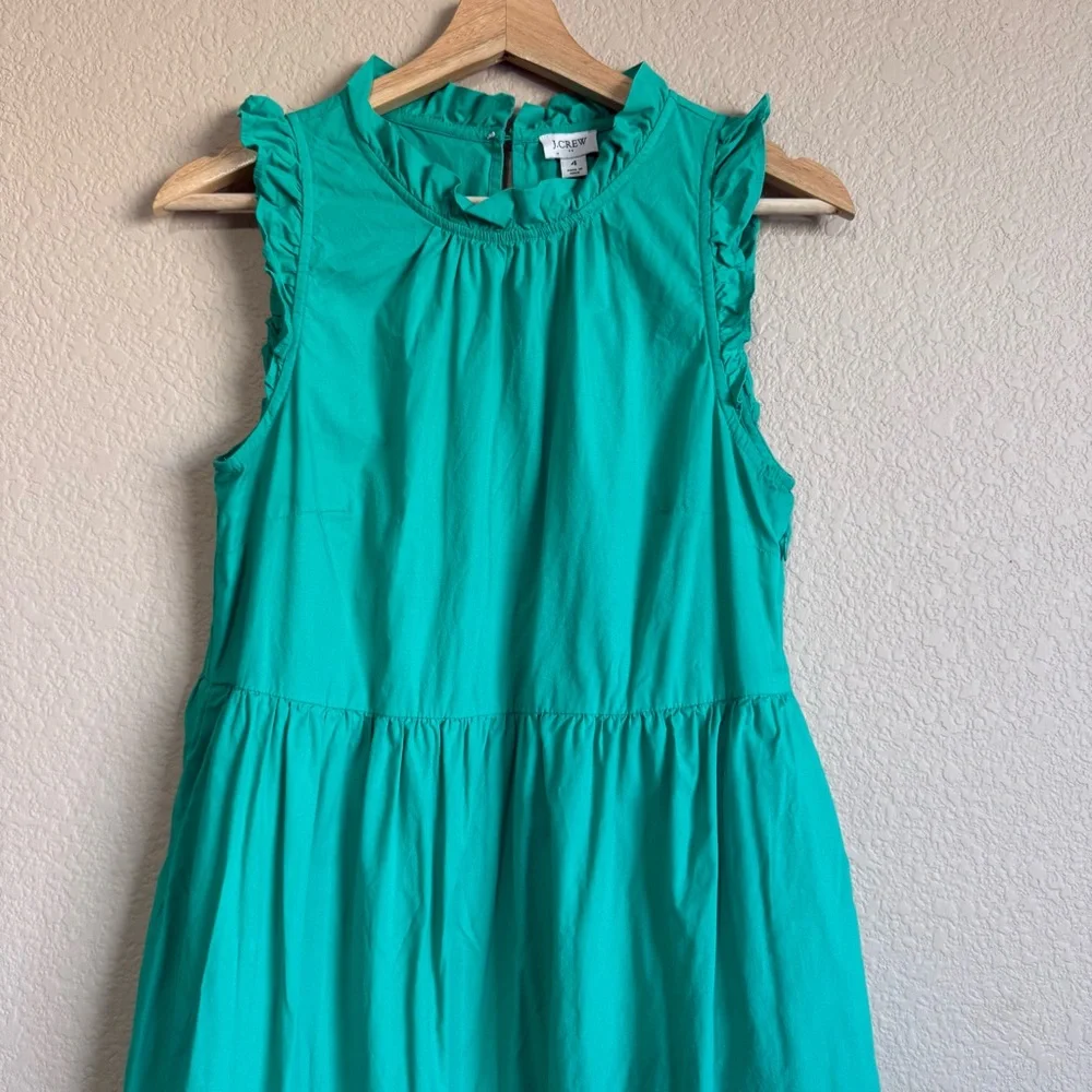 J.Crew Green Sleeveless Ruffles Tiered Poplin Midi A-Line Tank Dress Size 4